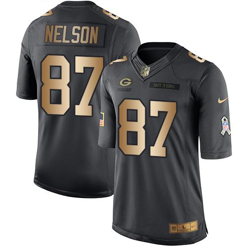 Nike Packers #87 Jordy Nelson Black Men's Stitched NFL Limited Gold Salute To Service Jersey - Click Image to Close